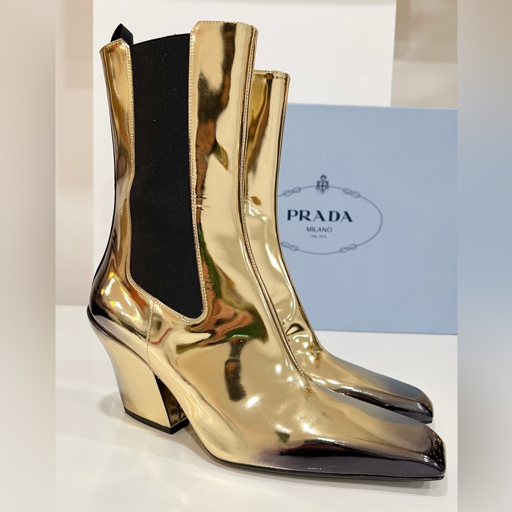 PRADA Metallic Leather Mid-Calf Boots EU:39.5 - Picture 2 of 11